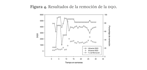 Figura 4. Resultados de la remoción de la DQO.