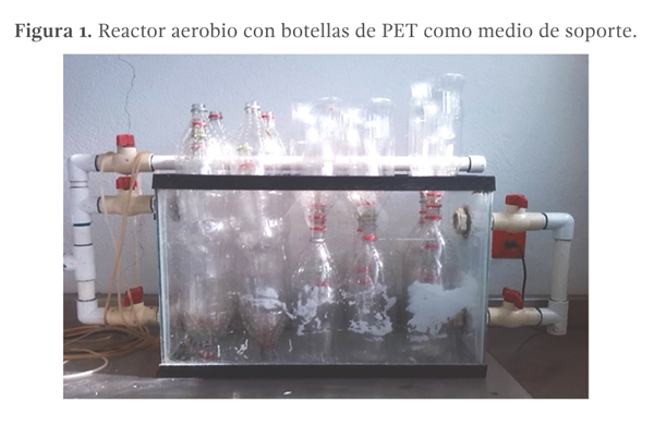 Figura 1. Reactor aerobio con botellas de PET como medio de soporte.