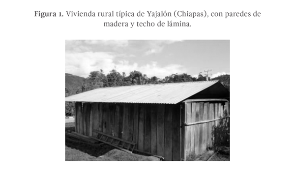 Figura 1. Vivienda rural típica de Yajalón (Chiapas), con paredes de madera y techo de lámina.