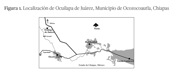 Figura 1. Localización de Ocuilapa de Juárez, Municipio de Ocozocoautla, Chiapas 